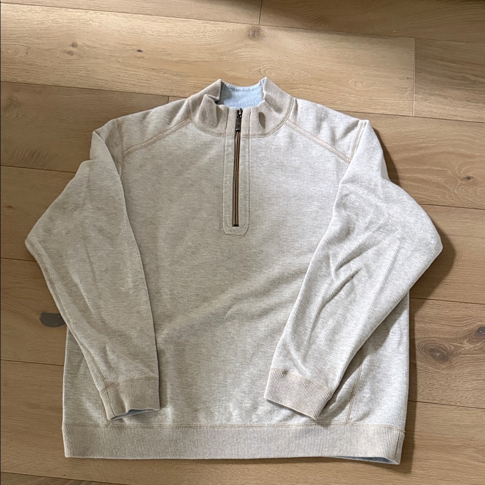 Men's Beige/Blue Reversible Tommy Bahama Quarter-Zip Sweater